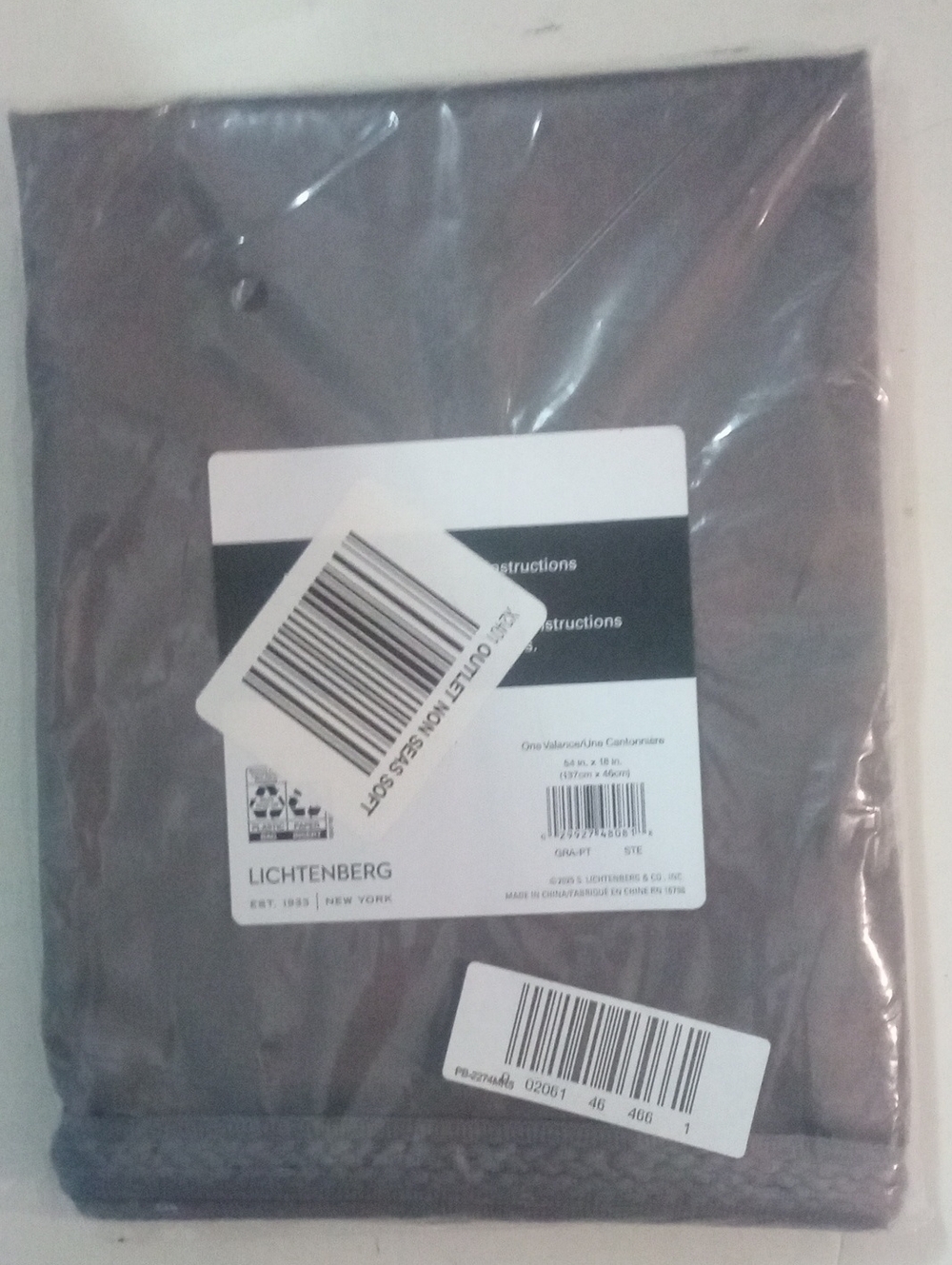 Lichtenberg Gray Window Tier Valance 18" NWT